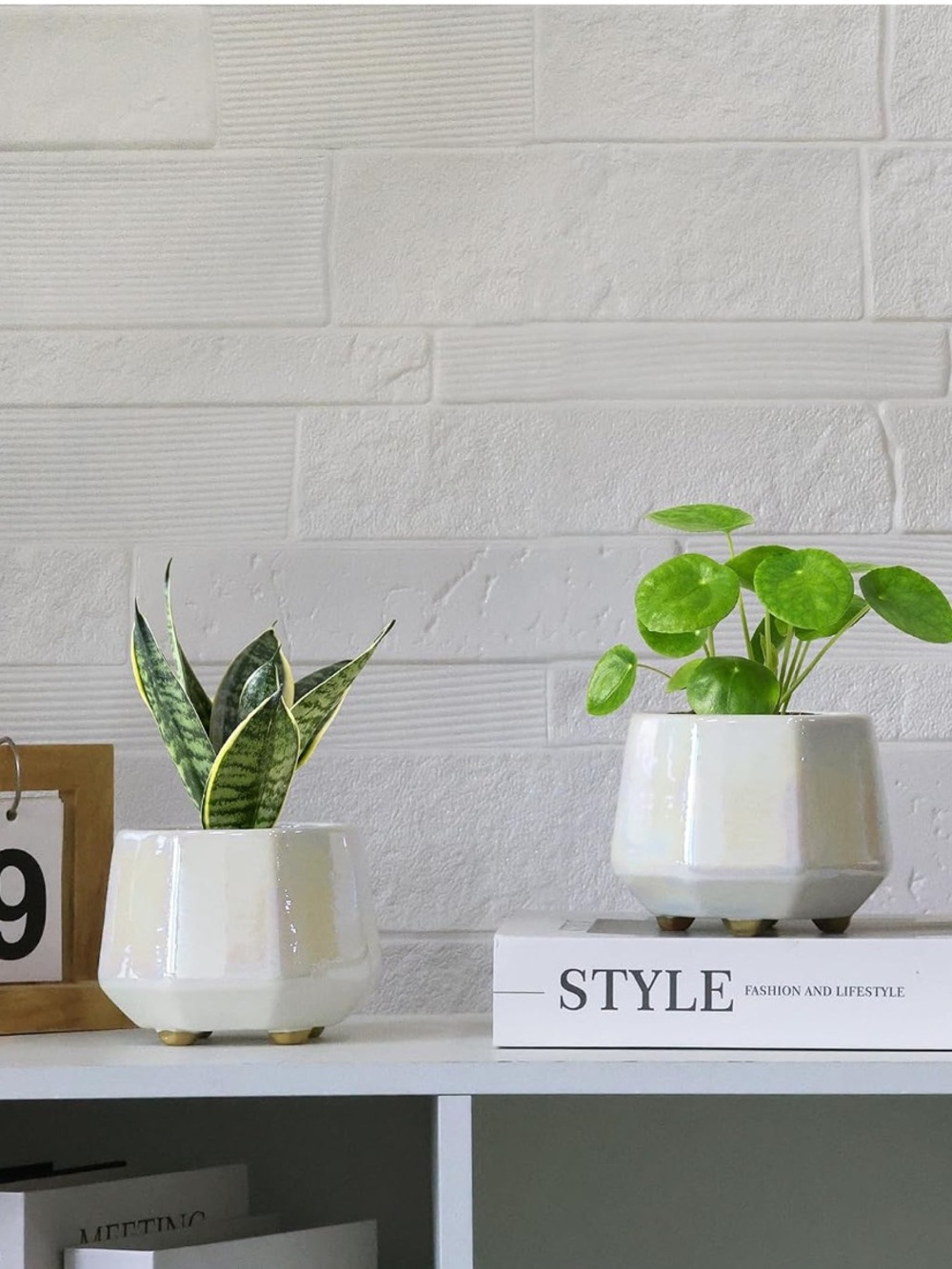 Pearl Glaze Ceramic Geometric Planter - Modern Home Accent